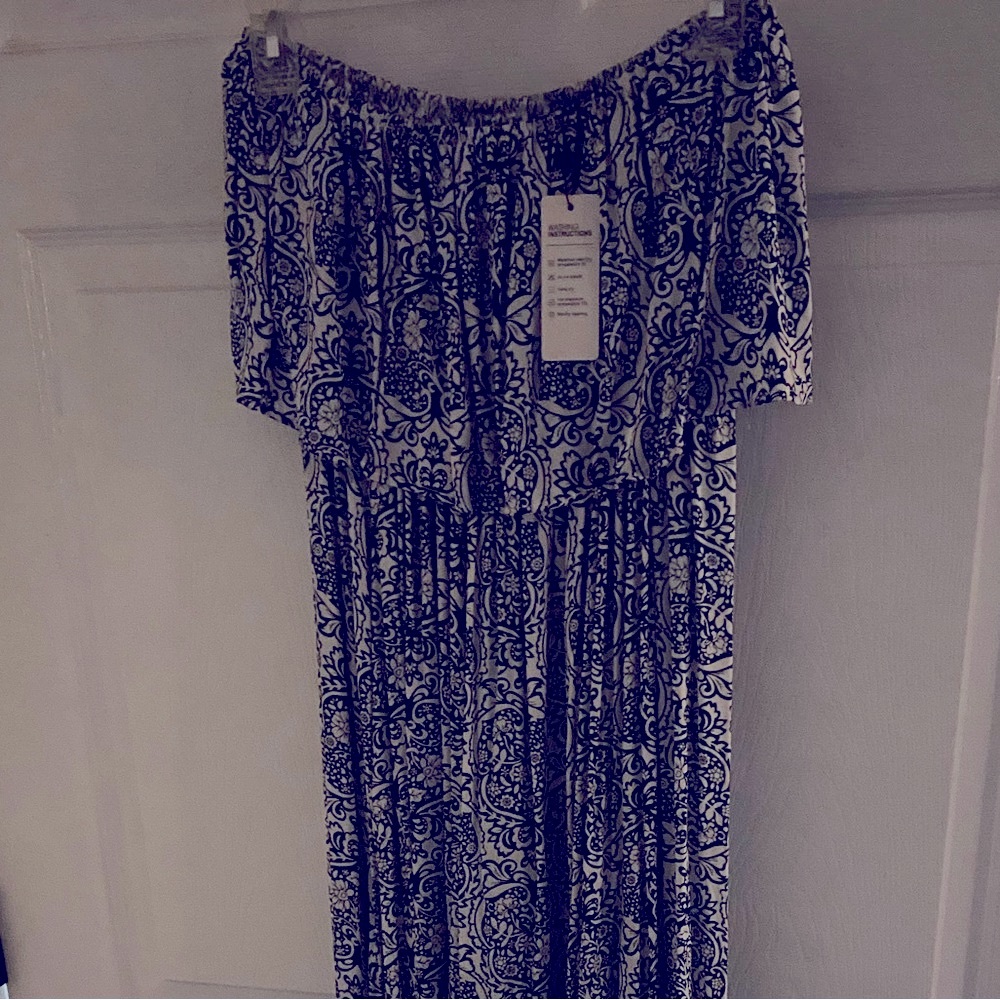 Summer Blue and White Porcelain
Strapless Boho Maxi...